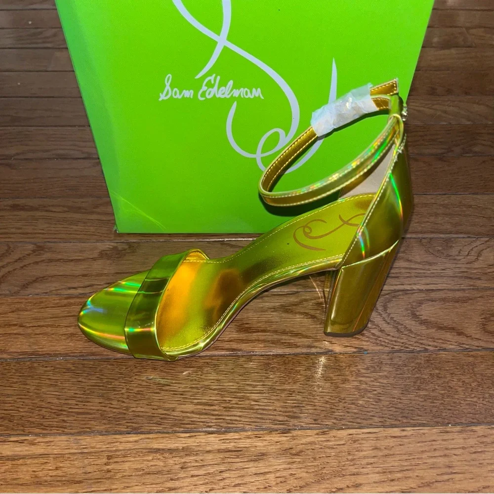 Sam Edelman Yaro Block Heeled Sandals Metallic Gold Leather Women’s 9 - Picture 7 of 14
